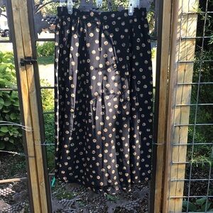Black Midi Skirt with Metallic Gold Dot Pattern
